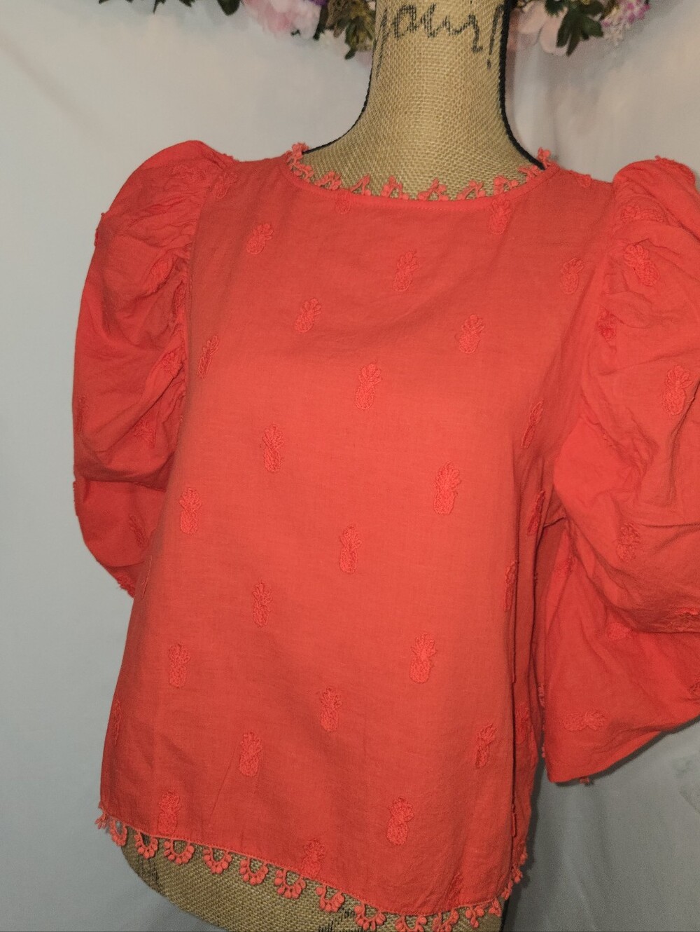 FARM Rio Red Puff-Sleeve Embroidered Cropped Blouse - Picture 3 of 15